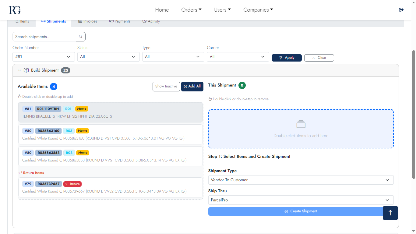 Shipment Builder — step 2